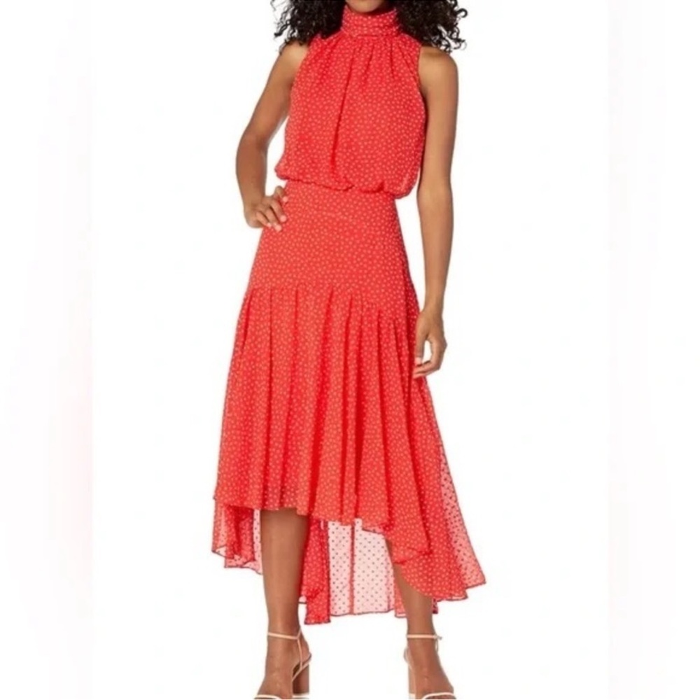 Taylor Sleeveless Mock Neck Blouson High Low Maxi Dress